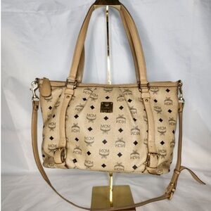 MCM Cream Tote Crossbody Shoulder Bag